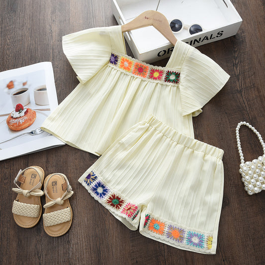 Girls' Ethnic Style Patch Shorts Set