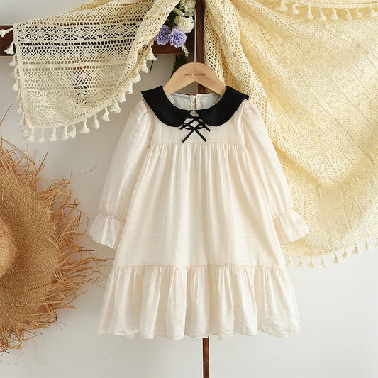 Girls' Long Sleeve Peter Pan Collar Cute Dress