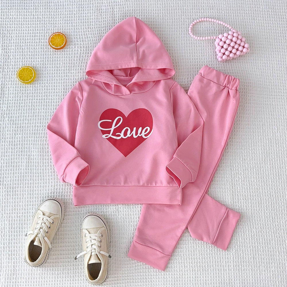 Girls' Letter Printing Casual Hoodie Set