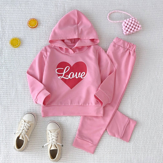 Girls' Letter Printing Casual Hoodie Set