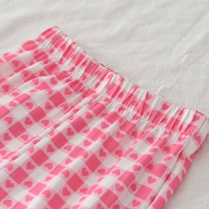 Girls' Cartoon Heart Plaid Rose Pajamas Set
