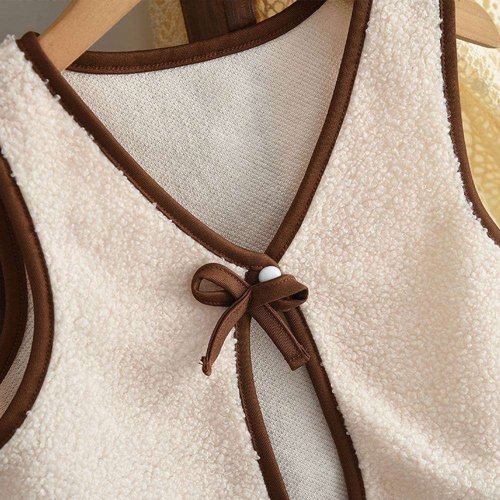 Ruffle Long Sleeve Dress+Fluffy Vest 2pcs Girls' Dress Set