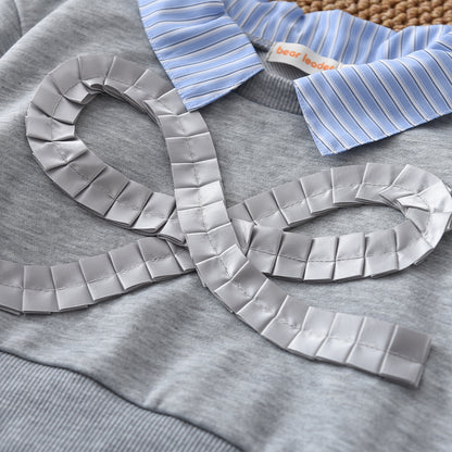 Girls' Bow Stripes Fake 2pcs Top+Trousers Fashion Set