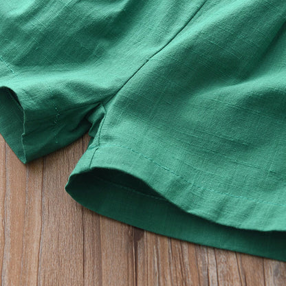 Girls' 100% Cotton Ruffle Top+Shorts 2pcs Casual Set