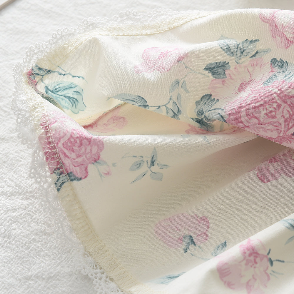 Girls' Floral Printing Lace Organic Cotton Pajamas