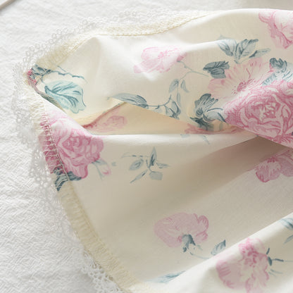 Girls' Floral Printing Lace Organic Cotton Pajamas