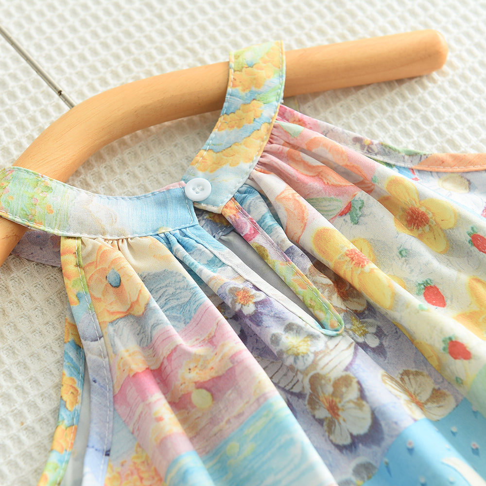 Girls' Oil Painting Printing Vacation Sun Dress