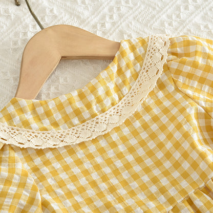 Girls' Lace Plaid Pattern Cute Dress