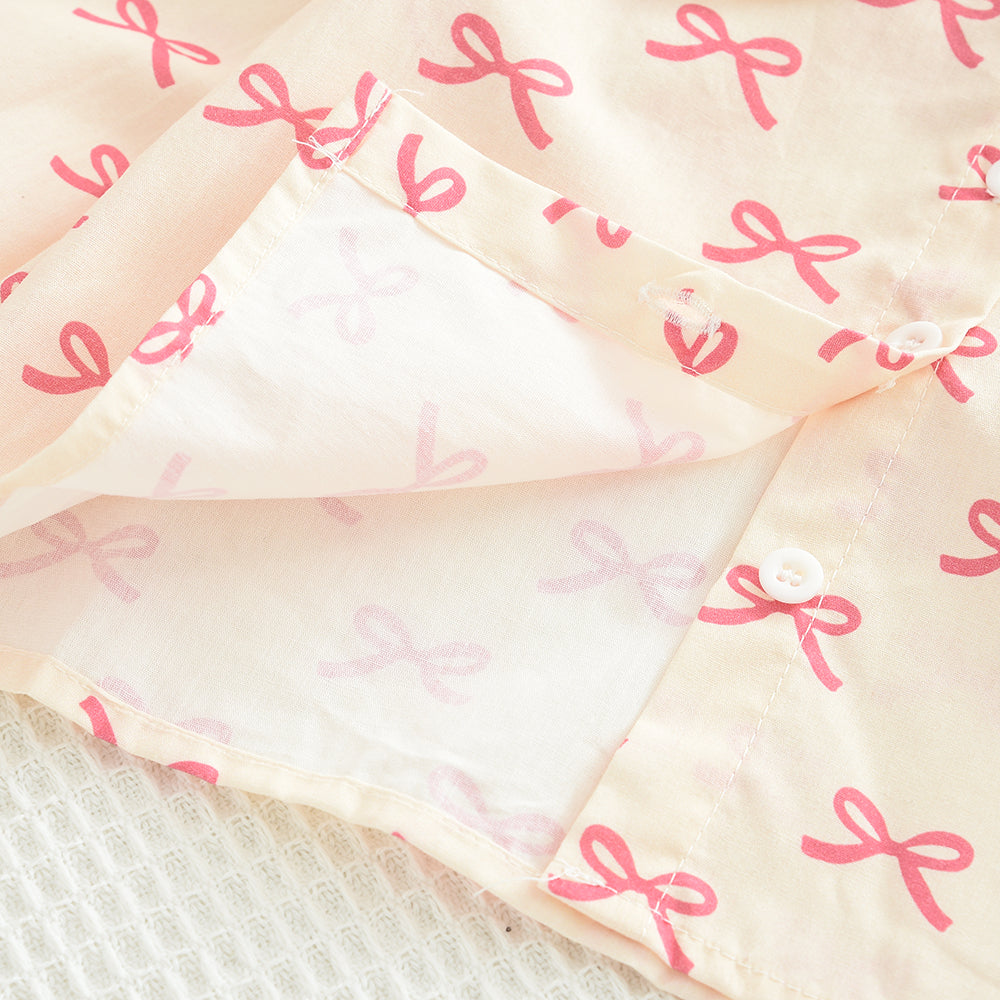 Girls' Bow-knot Printing Shirt+Patchwork Skirt Set