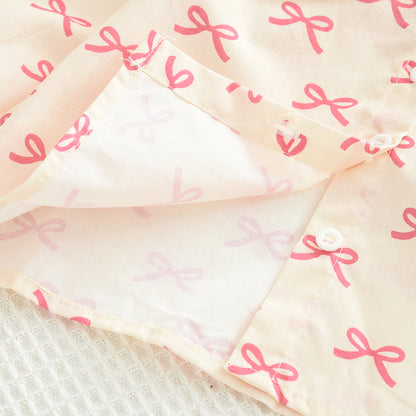 Girls' Bow-knot Printing Shirt+Patchwork Skirt Set