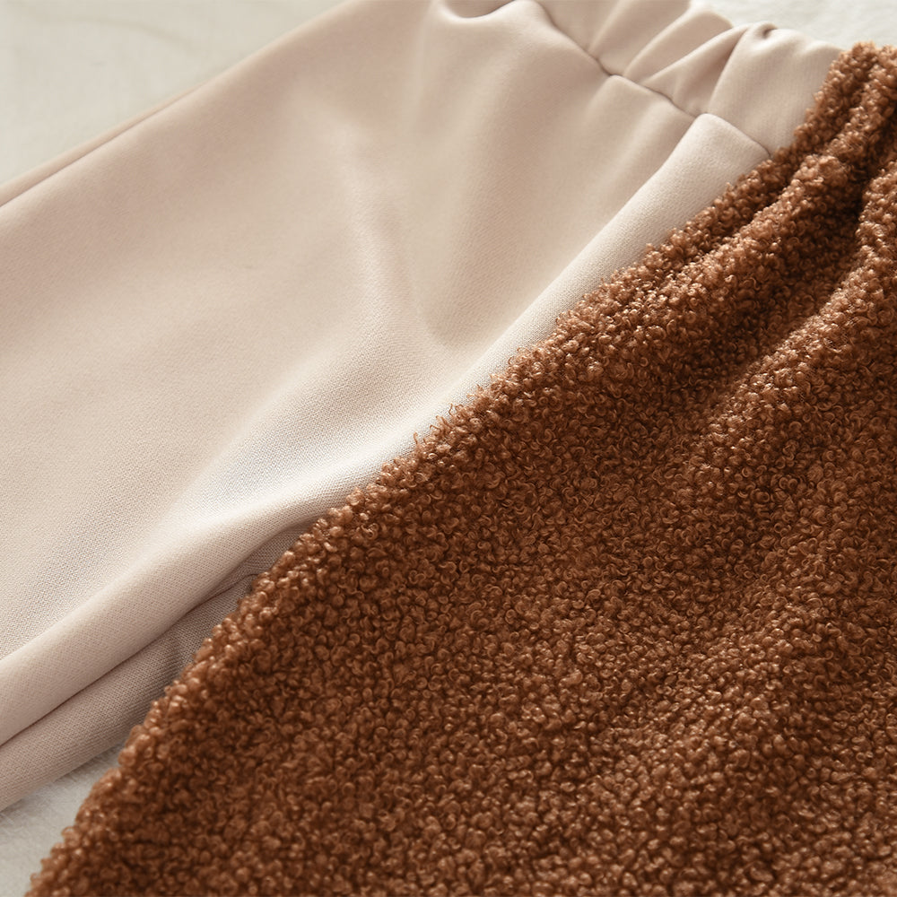 Teddy Velvet Irregular Contrast Colors Sweatshirt Set Fashion Kid Clothes