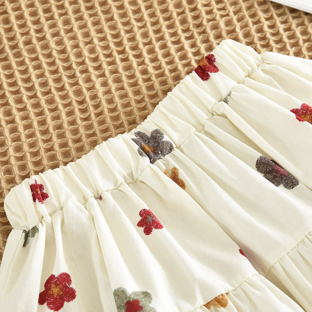 Spring&Autumn Colorful Floral Prints Long Sleeve Shirt+Skirt Girls Set