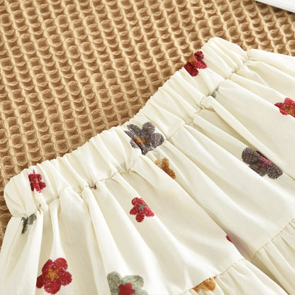 Spring&Autumn Colorful Floral Prints Long Sleeve Shirt+Skirt Girls Set