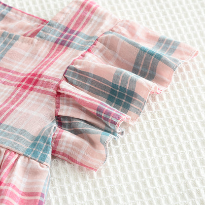 Girls' Contrast Colors Plaid Shirt+Loose Pant Set