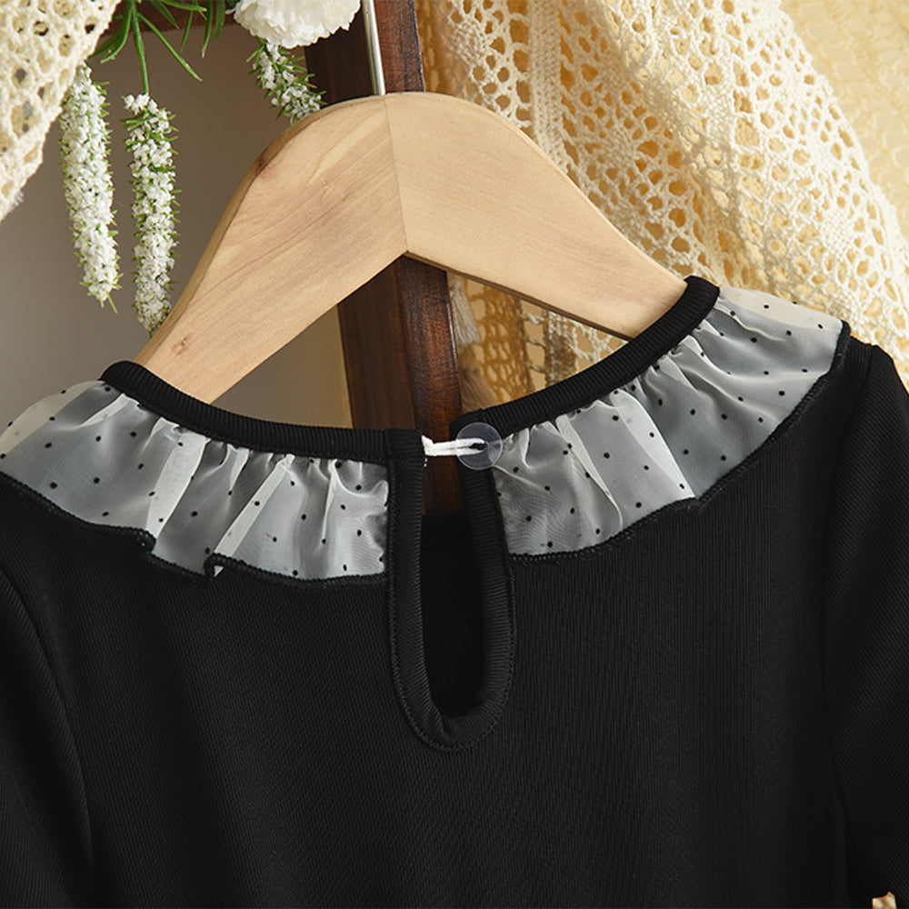 Girls' Lace Collar 3d Flowers Bow Dress Fashion Outfit