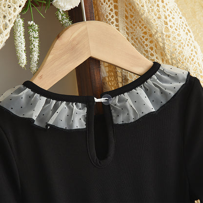 Girls' Lace Collar 3d Flowers Bow Dress Fashion Outfit