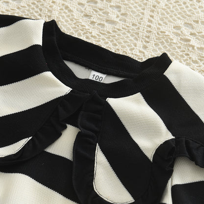 Girls' Stripes Top+Flared Trousers Vintage Set
