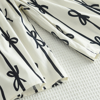Girls' Ruffle Shirt+Bow-knot Printing Pant Elegant Set