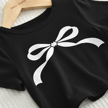 Girls' Bow-knot T-shirt+Trouser Set