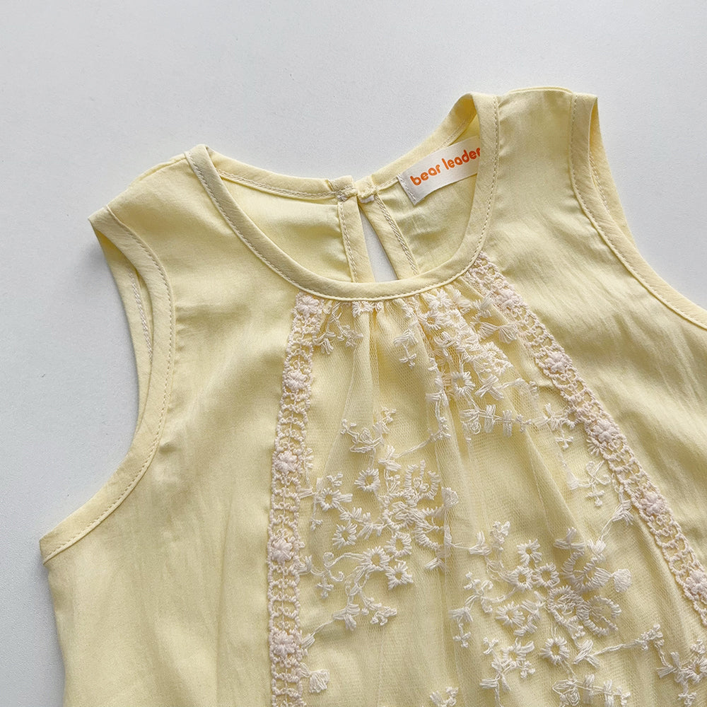 Floral Lace Vest+Wide Leg Pants Elegant Girls' Set