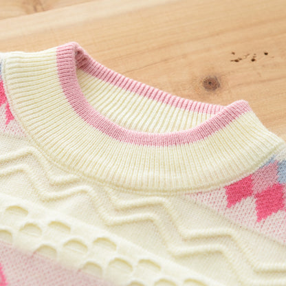 Girls' Colorful Geometry Pattern Knitted Top+Skirt Sweater Set