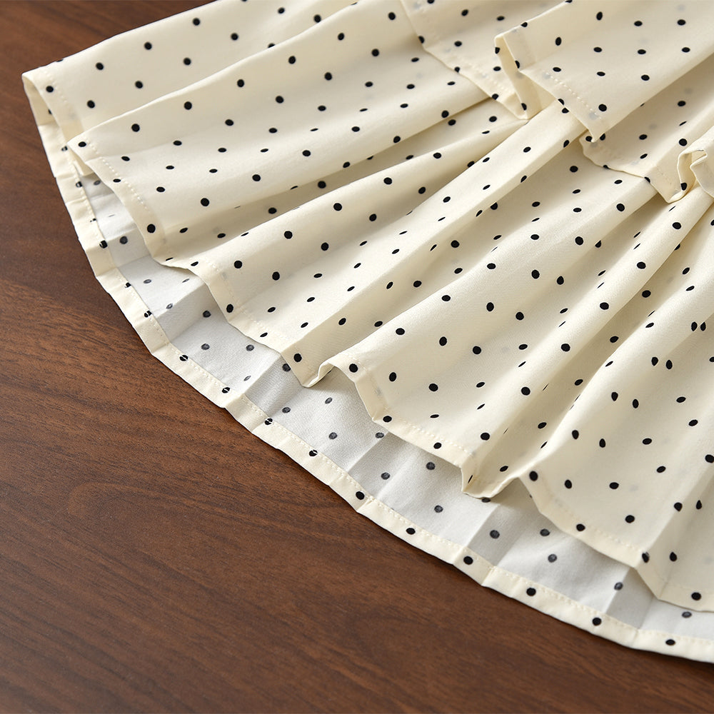 Girls' Cartoon Bow-knot Sweatshirt+Dots Skirt Set
