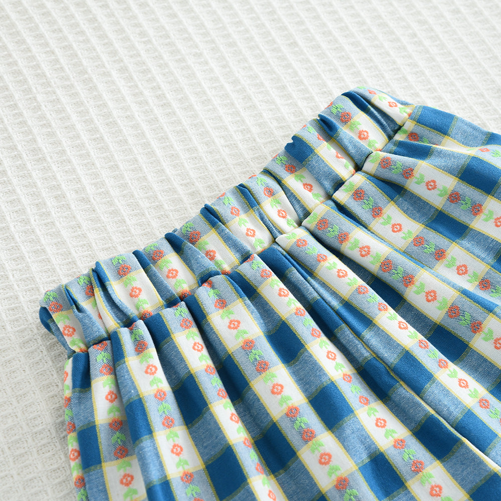 Girls' Contrast Colors Plaid Shorts Set