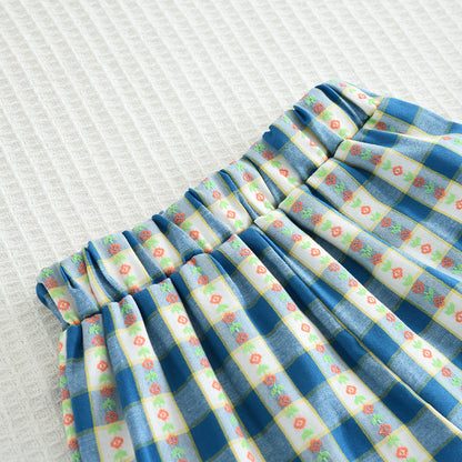 Girls' Contrast Colors Plaid Shorts Set