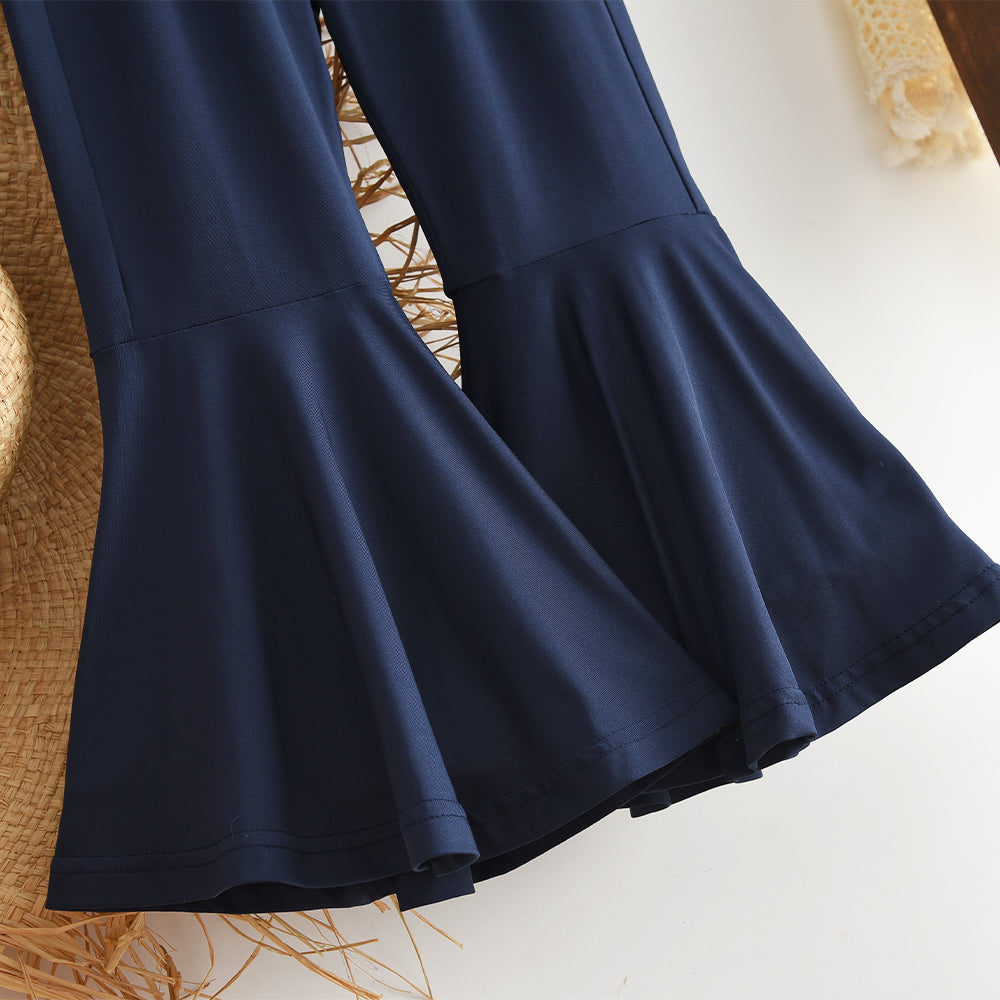 Girls' Patchwork Sweatshirt+Flared Trousers Fashion Set