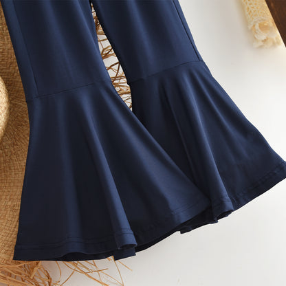 Girls' Patchwork Sweatshirt+Flared Trousers Fashion Set