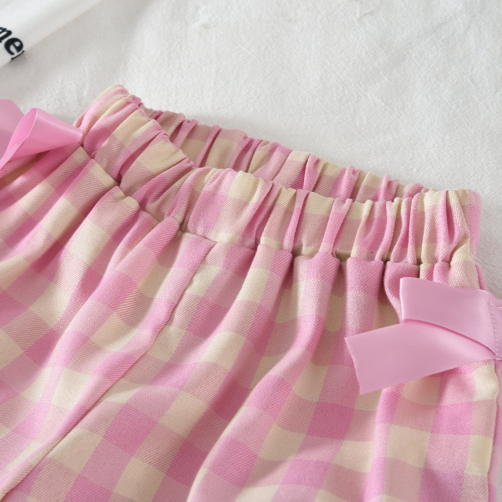 Kid Girl Casual Vest+Checkered Pants+Free Bag Cute Outfit