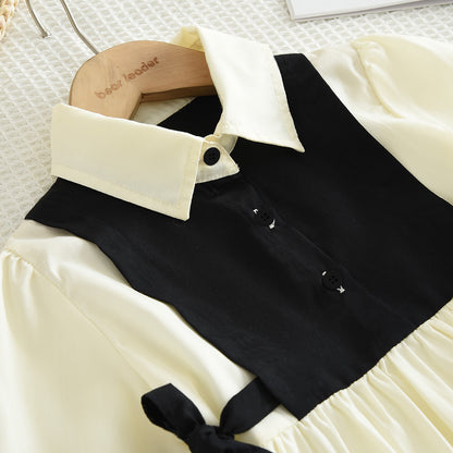 Girls' Long Sleeve Patchwork Shirt Dress