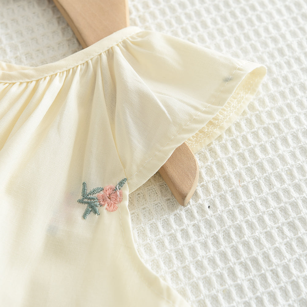 Girls' Floral Embroidery Ruffle Cotton Set