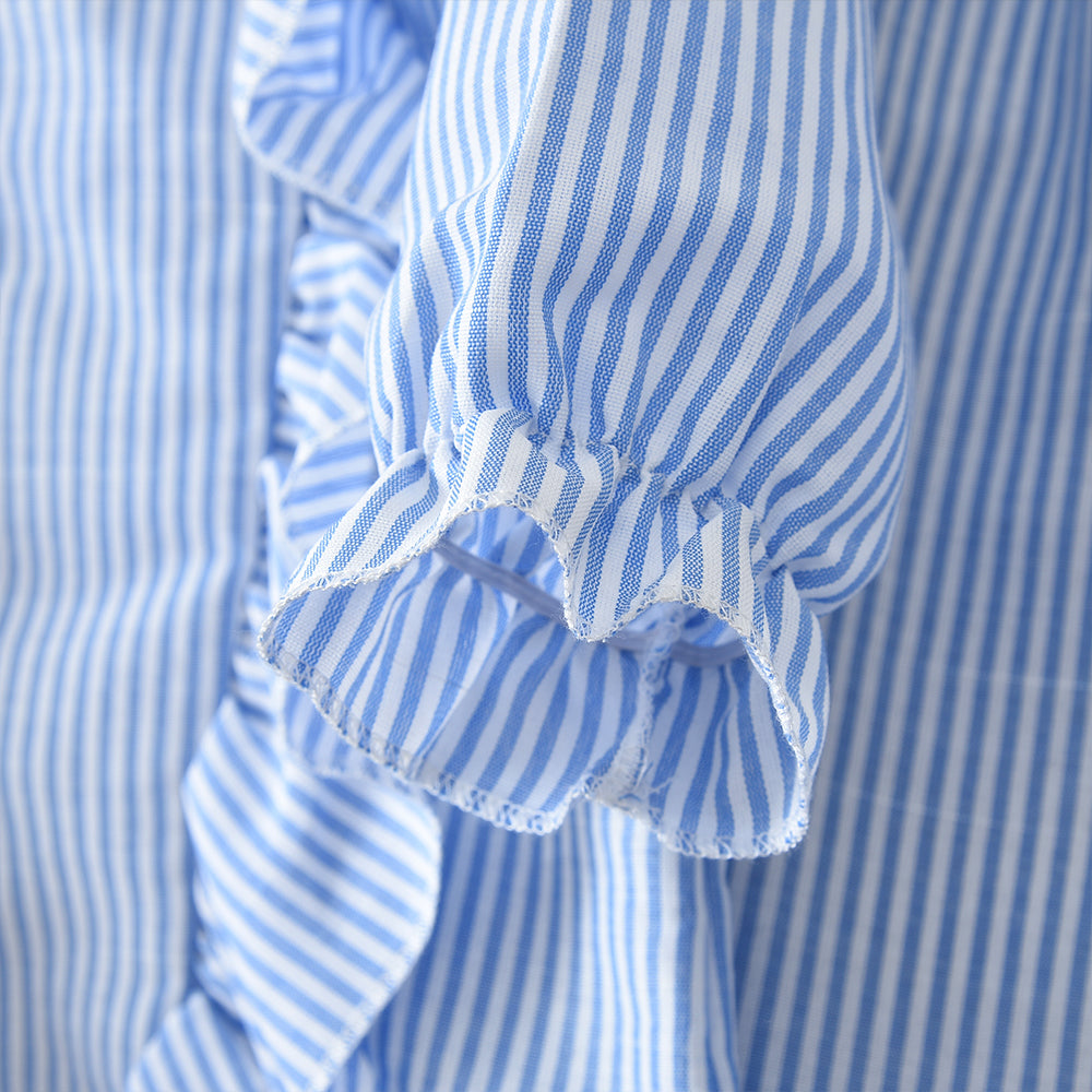 Ruffle Long Sleeve Stripes Shirt+Trousers 2pcs Fashion Girls' Clothes
