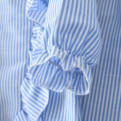 Ruffle Long Sleeve Stripes Shirt+Trousers 2pcs Fashion Girls' Clothes