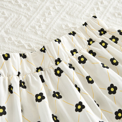 Girls' Bow-knot Printing Shirt+Patchwork Skirt Set