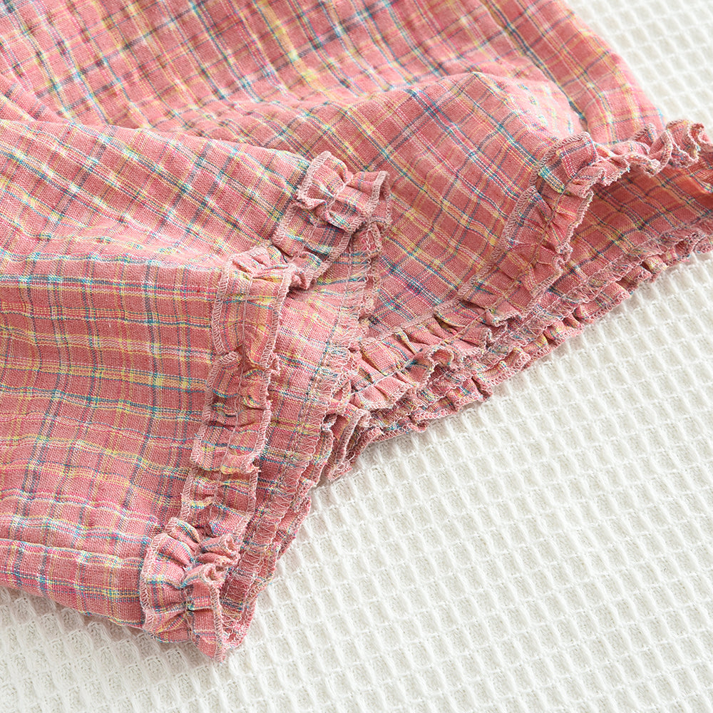 Girls' Ruffle Plaid Contrast Colors Vacation Set