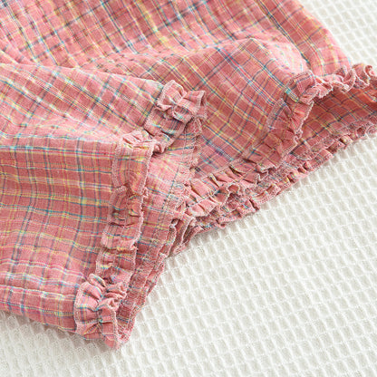 Girls' Ruffle Plaid Contrast Colors Vacation Set