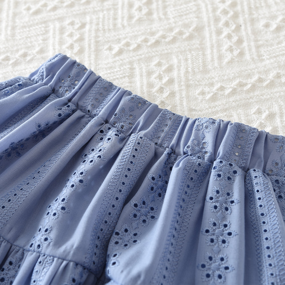 Girls' Floral Hollow-out Ruffle Set