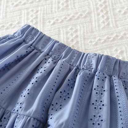 Girls' Floral Hollow-out Ruffle Set