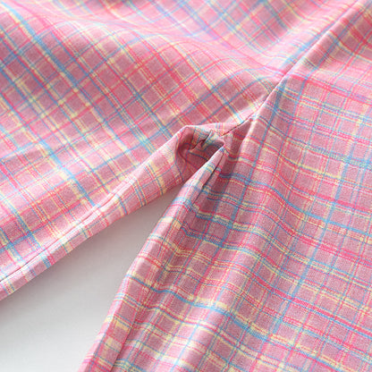 Girls' Plaid Sun-top+Trousers Vacation Set