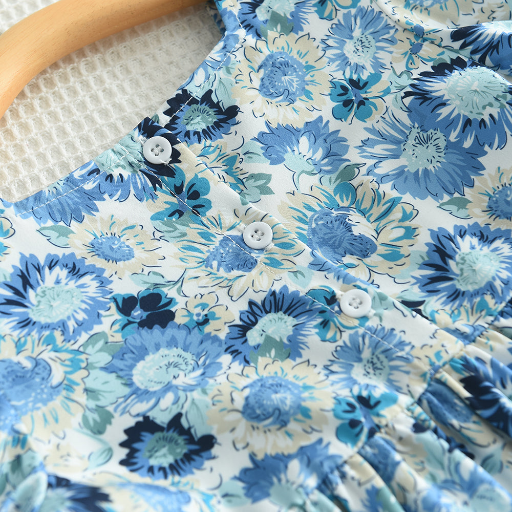 Girls' Floral Prints Art Blue Casual Dress