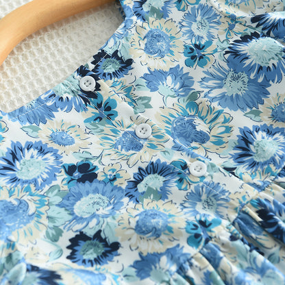Girls' Floral Prints Art Blue Casual Dress