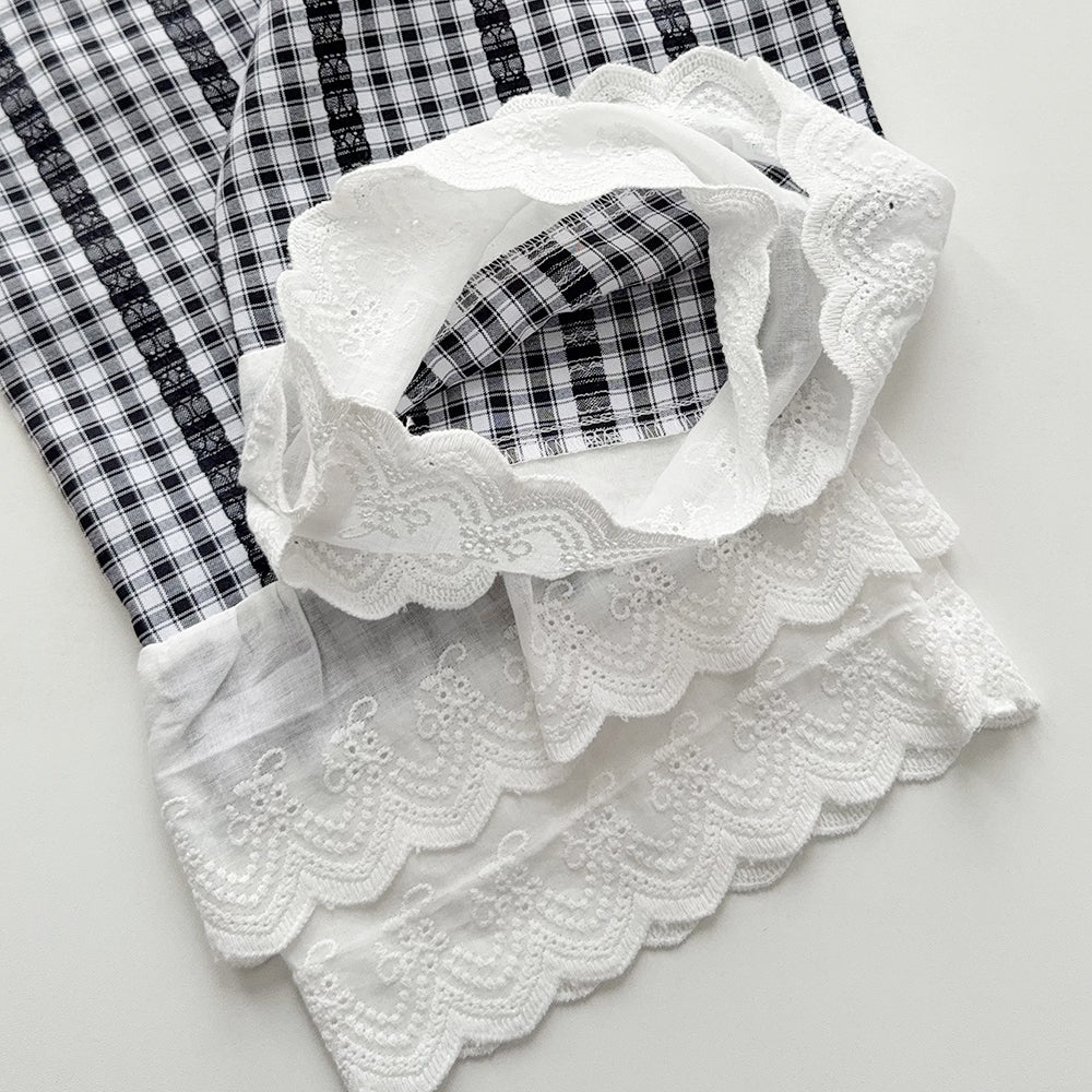 Girls' Classic Plaid Ruffle Lace Set