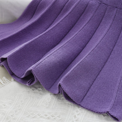Girls' Tulip Knitted Cardigan+Pleated Skirt 2pcs Set
