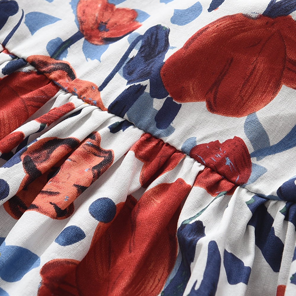 Girls' Floral Printing Cutout Tropical Dress