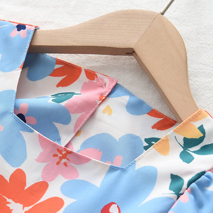 Girls' Flowers Printing Cutout Casual Dress