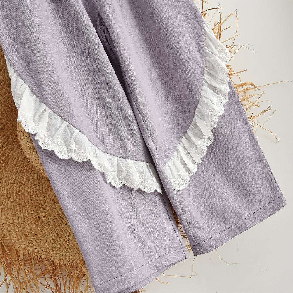 Girls' Ruffle Top+Wide Leg Trousers Lace Set