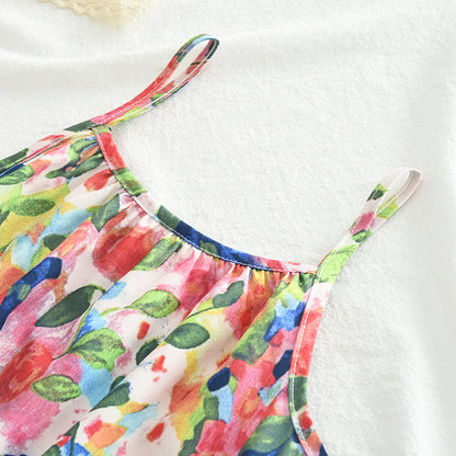 Girls' Colorful Floral Print Sundress+A Free Bag