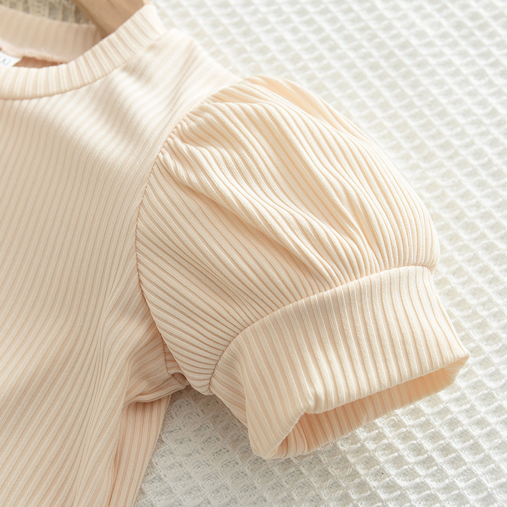 Girls' Elastic T-shirt+Pleated Skirt Vintage Set